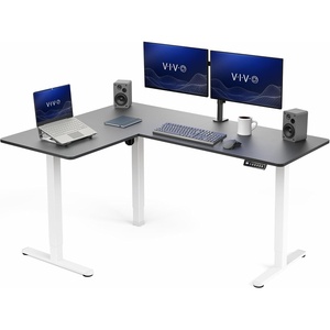 image:imageVIVO Corner Standing Desk 63 x 47 inch Reversible LShaped Workstation Electric Height Adjustment Home Office and Reception Rooms Black Table Top Black Frame DESKE3CTB47Black Top  White Frame