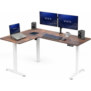 image:imageVIVO Corner Standing Desk 63 x 47 inch Reversible LShaped Workstation Electric Height Adjustment Home Office and Reception Rooms Black Table Top Black Frame DESKE3CTB47Vintage Brown Top  White Frame