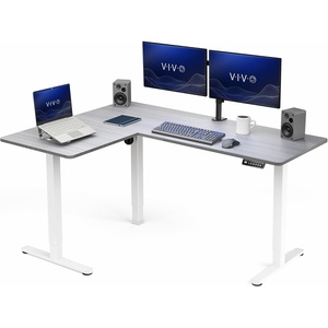 image:imageVIVO Corner Standing Desk 63 x 47 inch Reversible LShaped Workstation Electric Height Adjustment Home Office and Reception Rooms Black Table Top Black Frame DESKE3CTB47Dark Gray Top  White Frame
