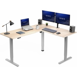 image:imageVIVO Corner Standing Desk 63 x 47 inch Reversible LShaped Workstation Electric Height Adjustment Home Office and Reception Rooms Black Table Top Black Frame DESKE3CTB47Light Wood Top  Gray Frame