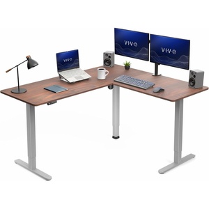 image:imageVIVO Corner Standing Desk 63 x 47 inch Reversible LShaped Workstation Electric Height Adjustment Home Office and Reception Rooms Black Table Top Black Frame DESKE3CTB47Dark Walnut Top  Gray Frame