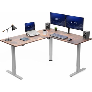 image:imageVIVO Corner Standing Desk 63 x 47 inch Reversible LShaped Workstation Electric Height Adjustment Home Office and Reception Rooms Black Table Top Black Frame DESKE3CTB47Vintage Brown Top  Gray Frame