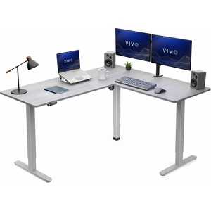 image:imageVIVO Corner Standing Desk 63 x 47 inch Reversible LShaped Workstation Electric Height Adjustment Home Office and Reception Rooms Black Table Top Black Frame DESKE3CTB47Dark Gray Top  Gray Frame