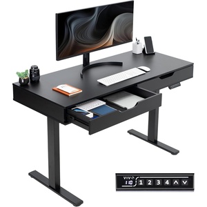 image:imageVIVO Electric 55 x 24 inch Height Adjustable Memory Standing Desk with Builtin Storage and Power Strip Black Solid Top Black Frame DESKKIT1B55HB