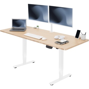 image:imageVIVO Electric 63 x 32 in Standing Desk with Builtin Power Strip Touch Screen Adjustment 220 lb Frame Support 2E Series Black Top Black Frame DESKKIT2EBACBamboo Top  White Frame