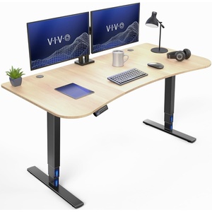 image:imageVIVO Electric 63 x 32 in Standing Desk with Builtin Power Strip Touch Screen Adjustment 220 lb Frame Support 2E Series Black Top Black Frame DESKKIT2EBACLight Wood Top  Black Frame