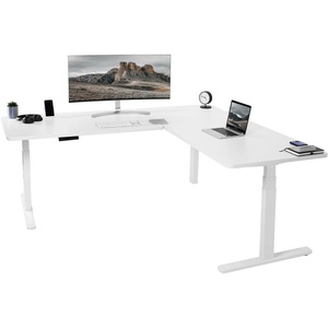 image:imageVIVO Electric Height Adjustable 77 x 71 inch Corner Stand Up Desk 2 Black 30 inch Deep Table Tops Black Frame Memory Controller LShaped Workstation 3E Series DESKKIT3E7BWhite Top  White Frame
