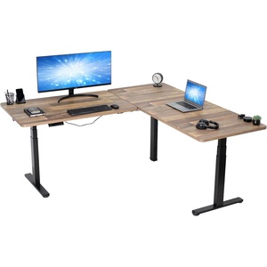image:imageVIVO Electric Height Adjustable 77 x 71 inch Corner Stand Up Desk 2 Black 30 inch Deep Table Tops Black Frame Memory Controller LShaped Workstation 3E Series DESKKIT3E7BReclaimed Wood Top  Black Frame