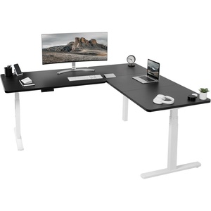 image:imageVIVO Electric Height Adjustable 77 x 71 inch Corner Stand Up Desk 2 Black 30 inch Deep Table Tops Black Frame Memory Controller LShaped Workstation 3E Series DESKKIT3E7BBlack Top  White Frame