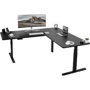 image:imageVIVO Electric Height Adjustable 77 x 71 inch Corner Stand Up Desk 2 Black 30 inch Deep Table Tops Black Frame Memory Controller LShaped Workstation 3E Series DESKKIT3E7BBlack Top  Black Frame