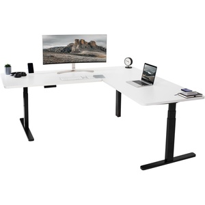 image:imageVIVO Electric Height Adjustable 77 x 71 inch Corner Stand Up Desk 2 Black 30 inch Deep Table Tops Black Frame Memory Controller LShaped Workstation 3E Series DESKKIT3E7BWhite Top  Black Frame