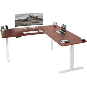 image:imageVIVO Electric Height Adjustable 77 x 71 inch Corner Stand Up Desk 2 Black 30 inch Deep Table Tops Black Frame Memory Controller LShaped Workstation 3E Series DESKKIT3E7BDark Walnut Top  White Frame