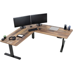image:imageVIVO Electric Height Adjustable 83 x 60 inch Corner Stand Up Desk 2 Dark Gray Solid Table Tops Black Frame Memory Controller LShaped Workstation 3E Series DESKKIT3E8GReclaimed Wood Top  Black Frame