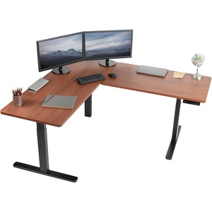 image:imageVIVO Electric Height Adjustable 83 x 60 inch Corner Stand Up Desk 2 Dark Gray Solid Table Tops Black Frame Memory Controller LShaped Workstation 3E Series DESKKIT3E8GDark Walnut Top  Black Frame