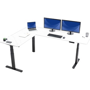 image:imageVIVO Electric Height Adjustable 83 x 60 inch Corner Stand Up Desk 2 Dark Gray Solid Table Tops Black Frame Memory Controller LShaped Workstation 3E Series DESKKIT3E8GWhite Marble Top  Black Frame