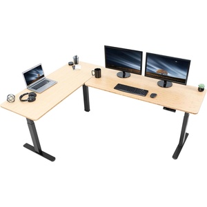 image:imageVIVO Electric Height Adjustable 83 x 60 inch Corner Stand Up Desk 2 Dark Gray Solid Table Tops Black Frame Memory Controller LShaped Workstation 3E Series DESKKIT3E8GBamboo Top  Black Frame
