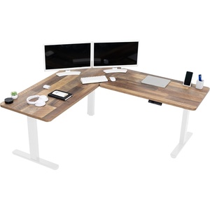 image:imageVIVO Electric Height Adjustable 83 x 60 inch Corner Stand Up Desk 2 Dark Gray Solid Table Tops Black Frame Memory Controller LShaped Workstation 3E Series DESKKIT3E8GReclaimed Wood Top  White Frame