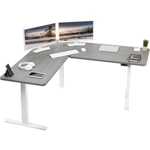 image:imageVIVO Electric Height Adjustable 83 x 60 inch Corner Stand Up Desk 2 Dark Gray Solid Table Tops Black Frame Memory Controller LShaped Workstation 3E Series DESKKIT3E8GDark Gray Top  White Frame