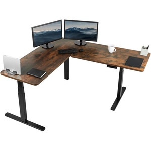 image:imageVIVO Electric Height Adjustable 83 x 60 inch Corner Stand Up Desk 2 Dark Gray Solid Table Tops Black Frame Memory Controller LShaped Workstation 3E Series DESKKIT3E8GVintage Brown Top  Black Frame