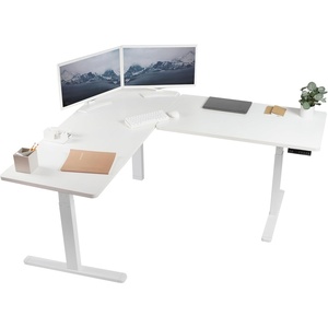 image:imageVIVO Electric Height Adjustable 83 x 60 inch Corner Stand Up Desk 2 Dark Gray Solid Table Tops Black Frame Memory Controller LShaped Workstation 3E Series DESKKIT3E8GWhite Top  White Frame