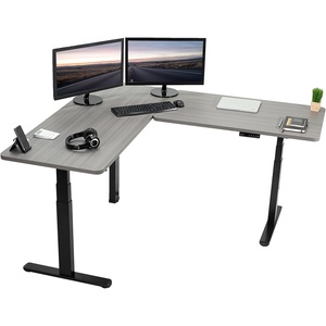 image:imageVIVO Electric Height Adjustable 83 x 60 inch Corner Stand Up Desk 2 Dark Gray Solid Table Tops Black Frame Memory Controller LShaped Workstation 3E Series DESKKIT3E8GDark Gray Top  Black Frame