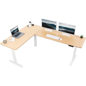 image:imageVIVO Electric Height Adjustable 83 x 60 inch Corner Stand Up Desk 2 Dark Gray Solid Table Tops Black Frame Memory Controller LShaped Workstation 3E Series DESKKIT3E8GBamboo Top  White Frame