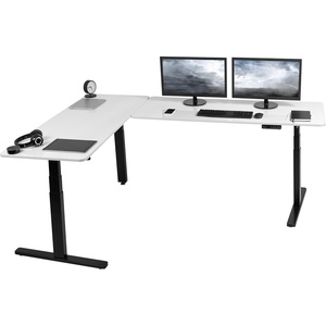 image:imageVIVO Electric Height Adjustable 83 x 60 inch Corner Stand Up Desk 2 Dark Gray Solid Table Tops Black Frame Memory Controller LShaped Workstation 3E Series DESKKIT3E8GWhite Dry Erase Top  Black Frame
