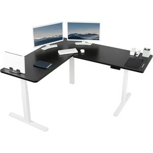 image:imageVIVO Electric Height Adjustable 83 x 60 inch Corner Stand Up Desk 2 Dark Gray Solid Table Tops Black Frame Memory Controller LShaped Workstation 3E Series DESKKIT3E8GBlack Top  White Frame