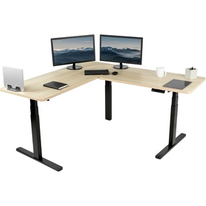 image:imageVIVO Electric Height Adjustable 83 x 60 inch Corner Stand Up Desk 2 Dark Gray Solid Table Tops Black Frame Memory Controller LShaped Workstation 3E Series DESKKIT3E8GLight Wood Top  Black Frame