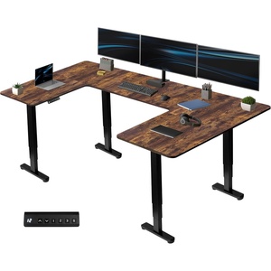 image:imageVIVO Large UShaped 83 x 60 in Electric Standing Desk Memory Height Adjustment Rustic Vintage Brown Top Black Frame DESKE4UBNVintage Brown