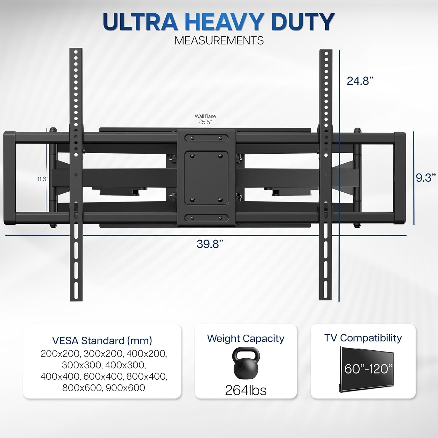 image:imageVIVO 60 to 120 inch Large Screen Heavy Duty TV Wall Mount for LCD LED Flat and Curved Screens Articulating Swivel Mount Max VESA 900x600mm Black MOUNTVW120M60120 screens