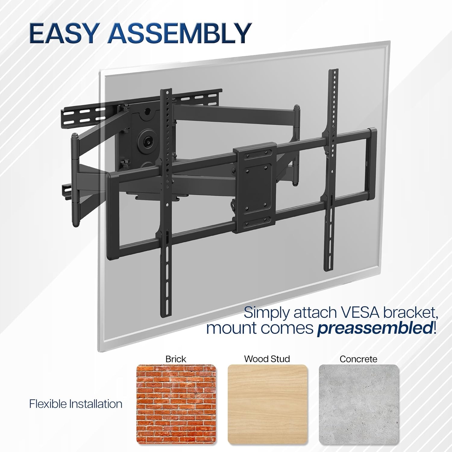 image:imageVIVO 60 to 120 inch Large Screen Heavy Duty TV Wall Mount for LCD LED Flat and Curved Screens Articulating Swivel Mount Max VESA 900x600mm Black MOUNTVW120M60120 screens