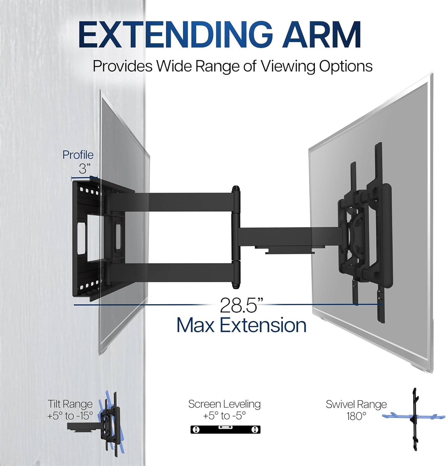 image:imageVIVO 60 to 120 inch Large Screen Heavy Duty TV Wall Mount for LCD LED Flat and Curved Screens Articulating Swivel Mount Max VESA 900x600mm Black MOUNTVW120M4385 screens