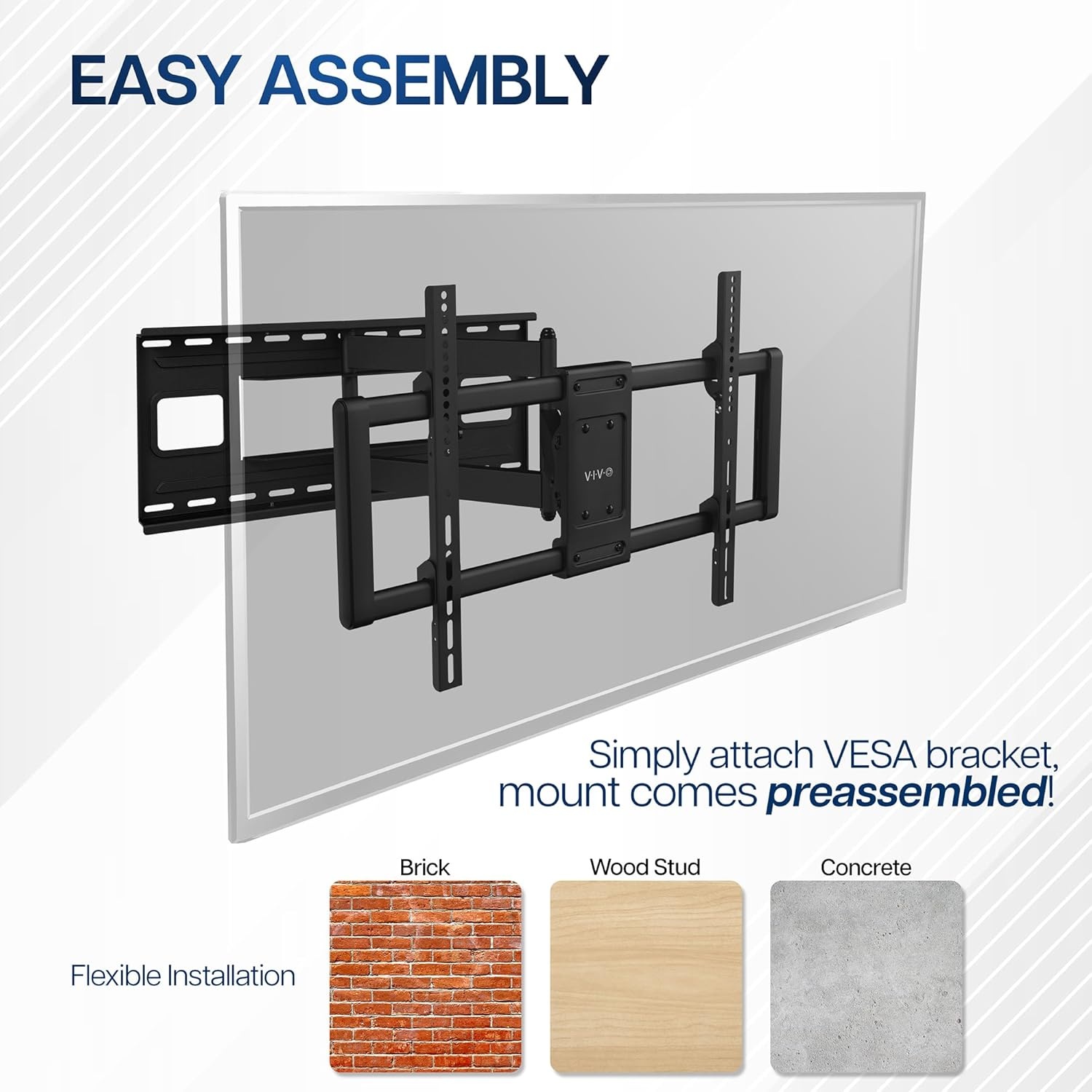 image:imageVIVO 60 to 120 inch Large Screen Heavy Duty TV Wall Mount for LCD LED Flat and Curved Screens Articulating Swivel Mount Max VESA 900x600mm Black MOUNTVW120M4385 screens