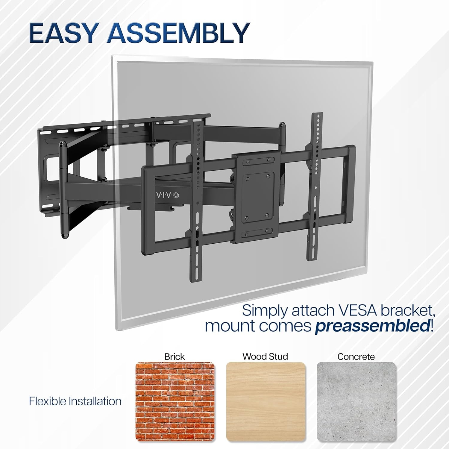 image:imageVIVO 60 to 120 inch Large Screen Heavy Duty TV Wall Mount for LCD LED Flat and Curved Screens Articulating Swivel Mount Max VESA 900x600mm Black MOUNTVW120M4385 screens