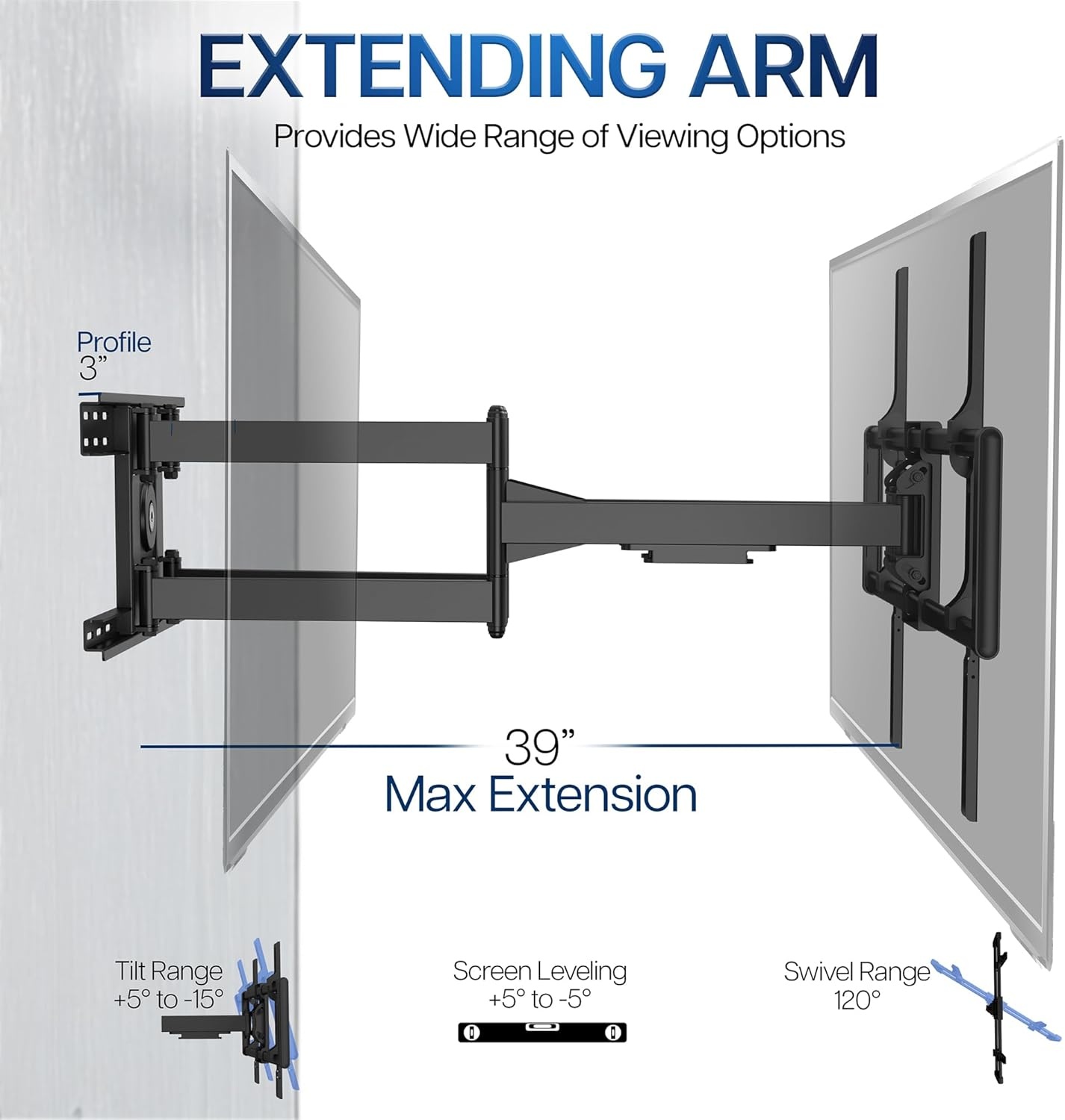 image:imageVIVO 60 to 120 inch Large Screen Heavy Duty TV Wall Mount for LCD LED Flat and Curved Screens Articulating Swivel Mount Max VESA 900x600mm Black MOUNTVW120M60120 screens