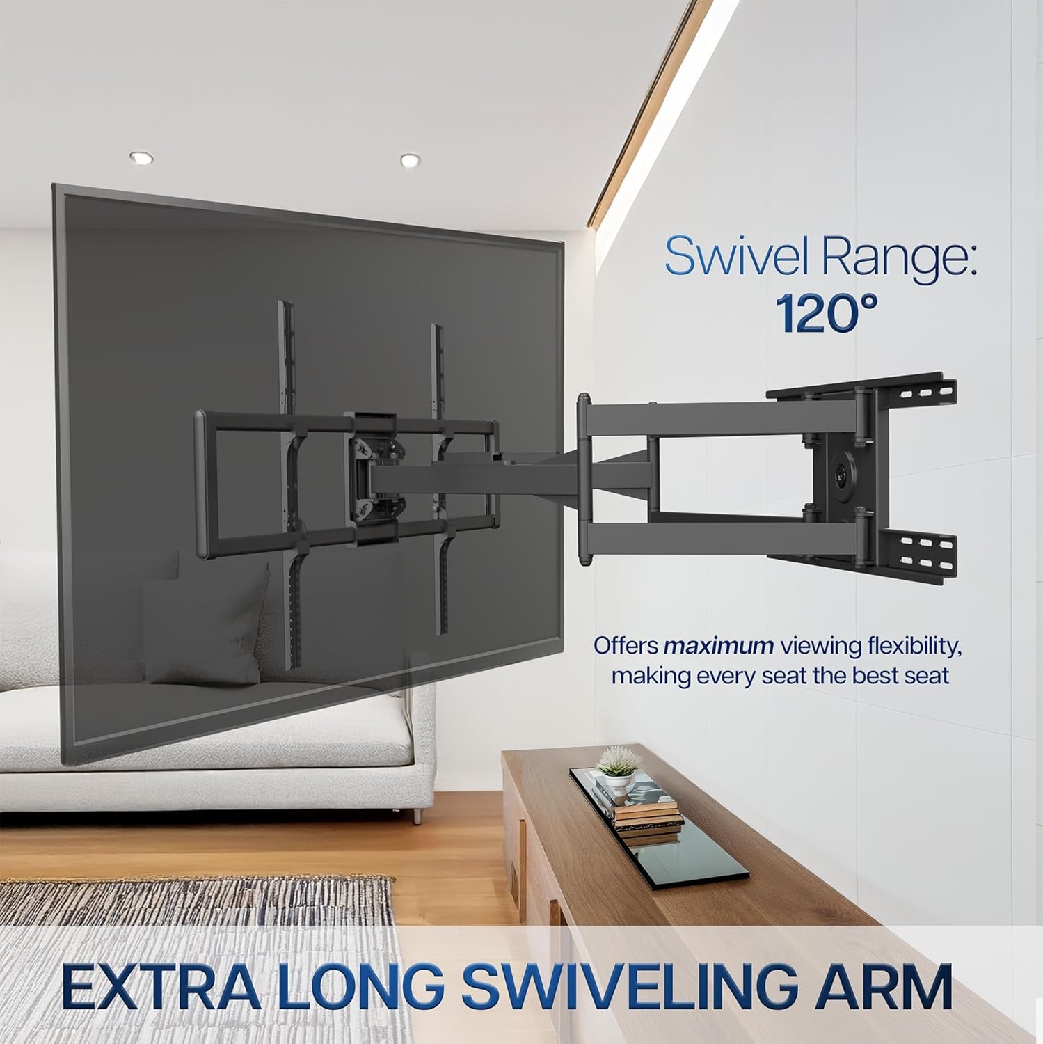 image:imageVIVO 60 to 120 inch Large Screen Heavy Duty TV Wall Mount for LCD LED Flat and Curved Screens Articulating Swivel Mount Max VESA 900x600mm Black MOUNTVW120M60120 screens