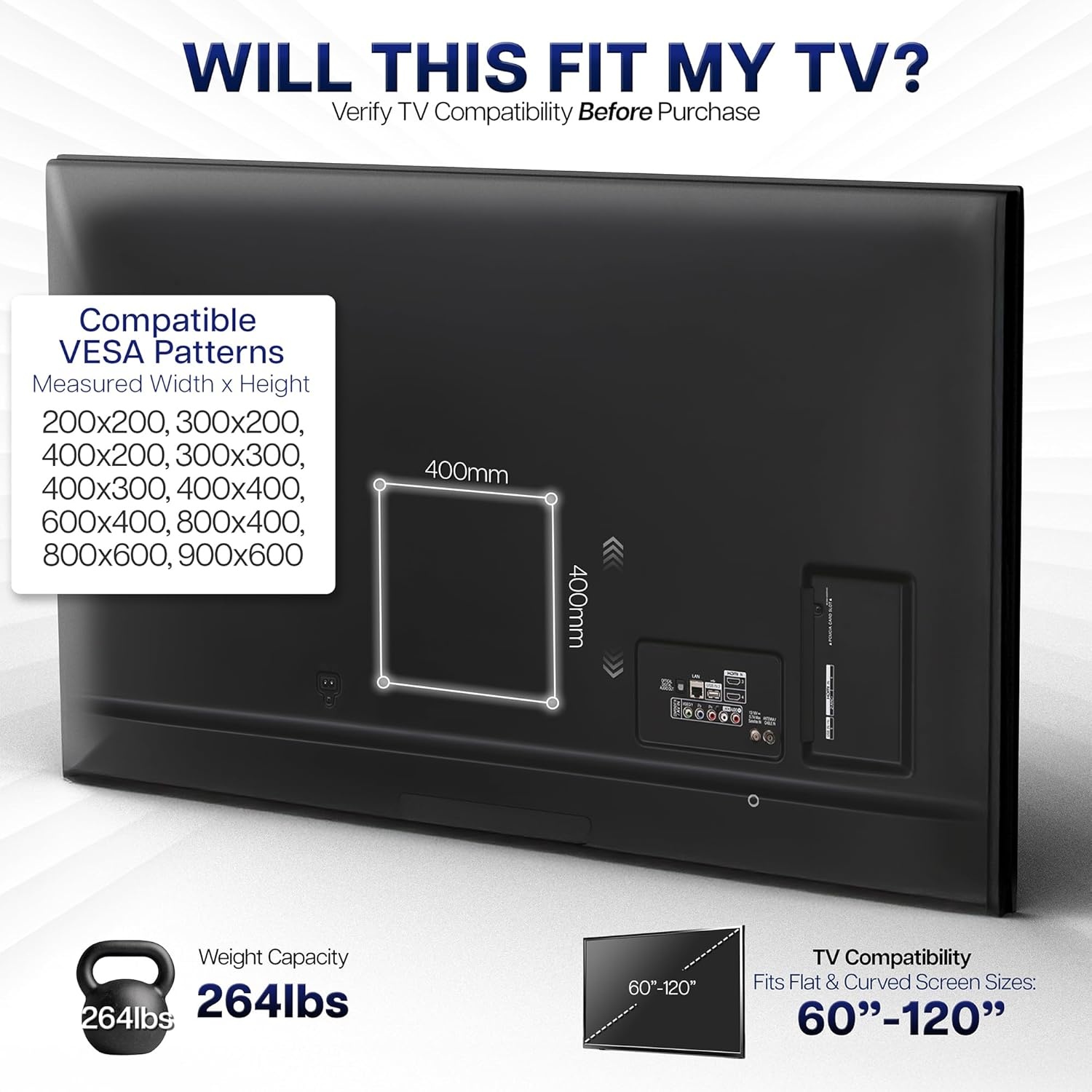 image:imageVIVO 60 to 120 inch Large Screen Heavy Duty TV Wall Mount for LCD LED Flat and Curved Screens Articulating Swivel Mount Max VESA 900x600mm Black MOUNTVW120M60120 screens