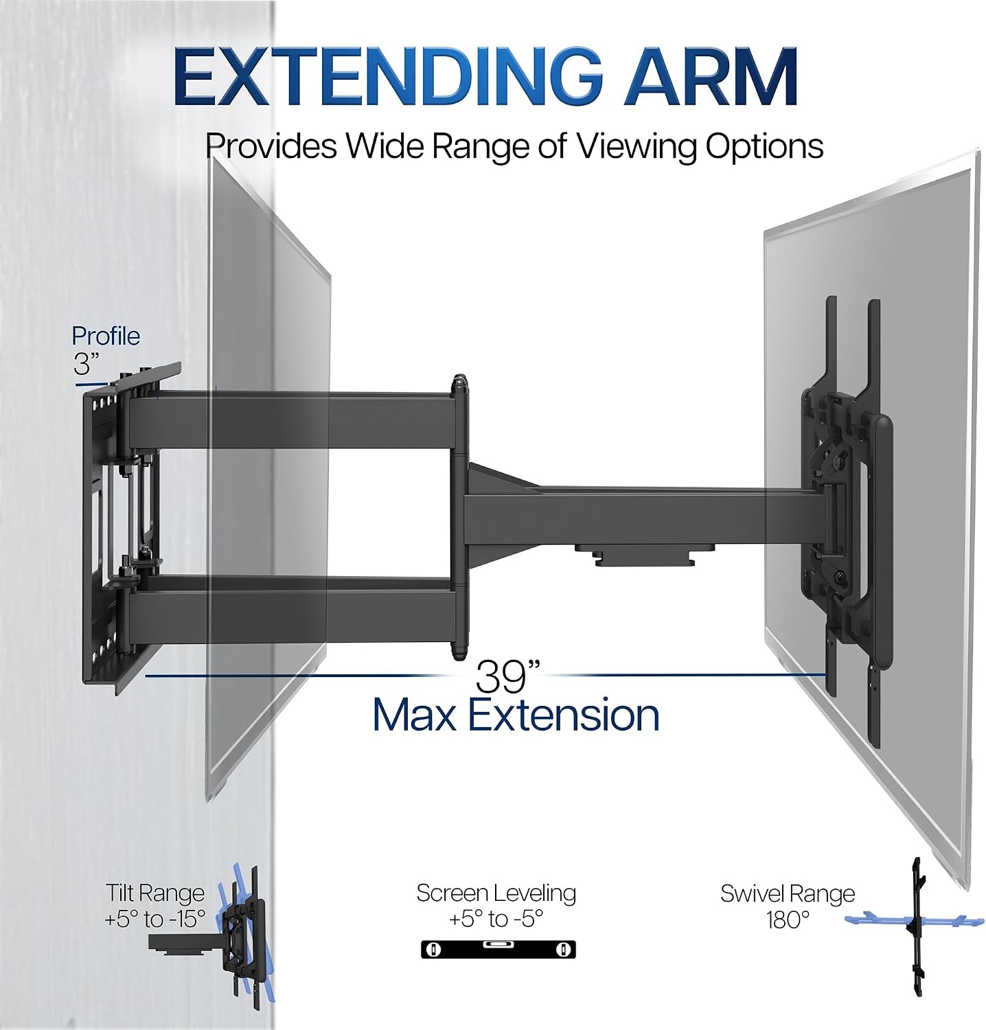 image:imageVIVO 60 to 120 inch Large Screen Heavy Duty TV Wall Mount for LCD LED Flat and Curved Screens Articulating Swivel Mount Max VESA 900x600mm Black MOUNTVW120M4385 screens