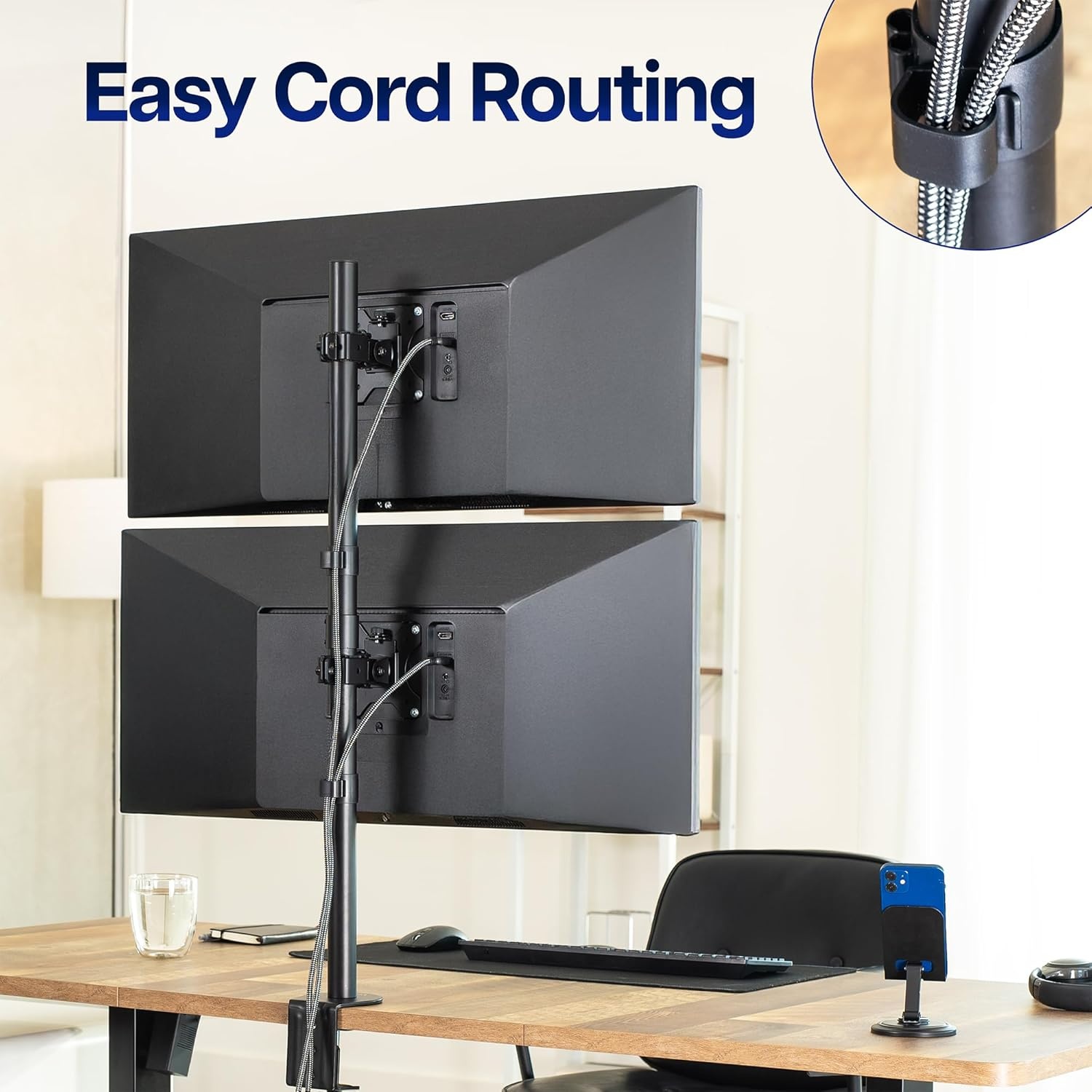image:imageVIVO Dual Vertically Stacked Monitor Desk Mount Extra Tall Adjustable Stand for 2 Ultrawides up to 34 inches 22 lbs Capacity Black STANDV002TBlack