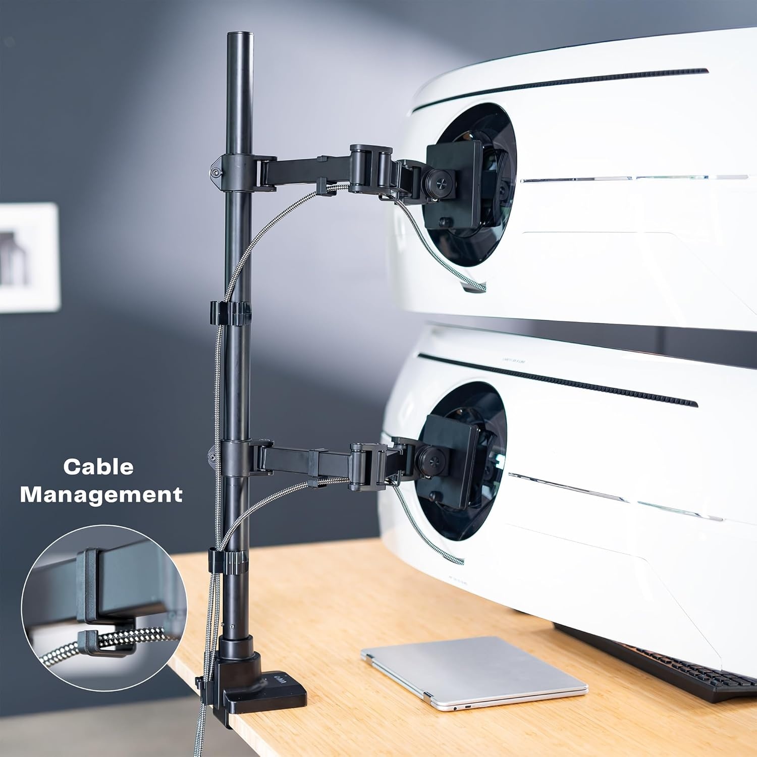 image:imageVIVO Dual Vertically Stacked Monitor Desk Mount Extra Tall Adjustable Stand for 2 Ultrawides up to 34 inches 22 lbs Capacity Black STANDV002TBlack