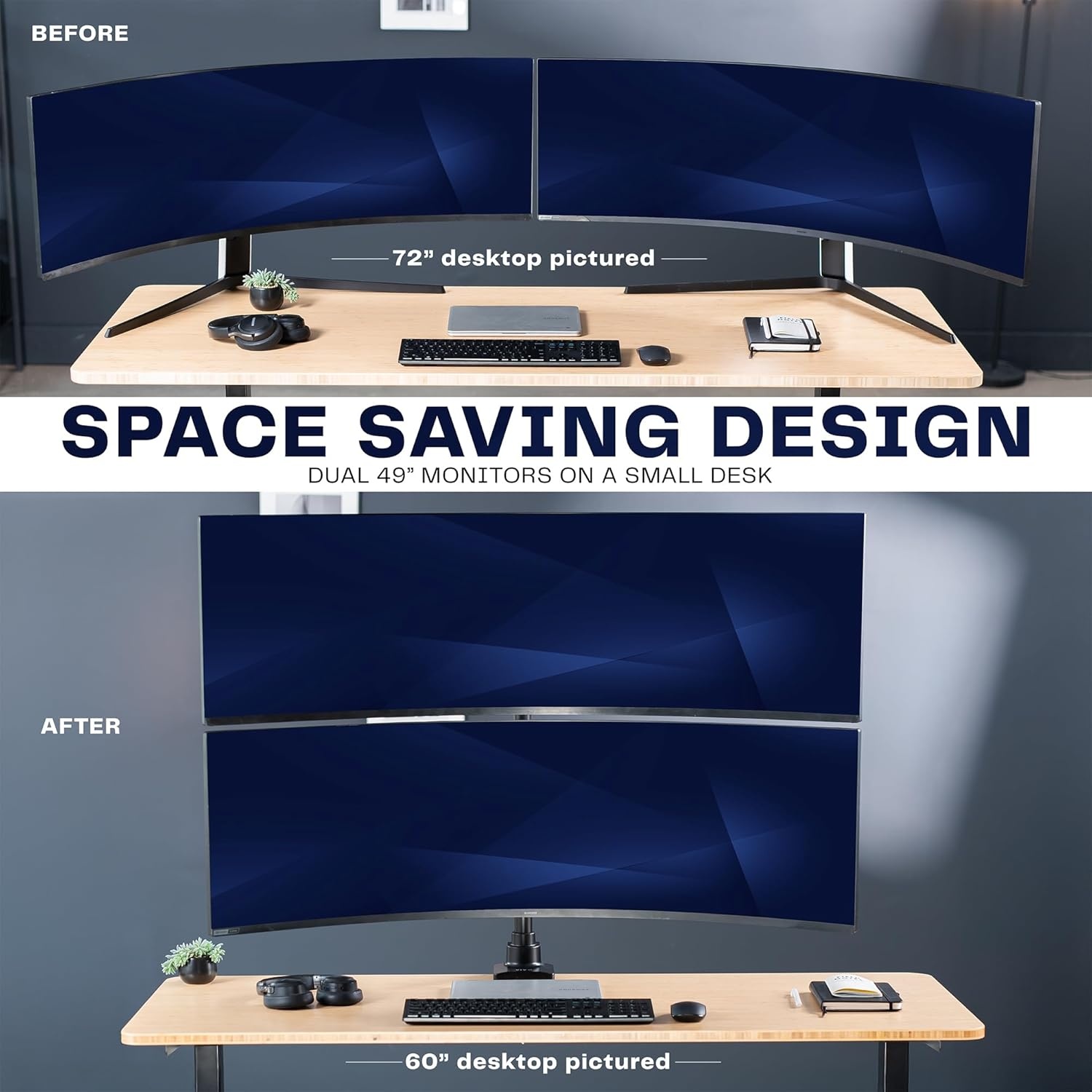 image:imageVIVO Dual Vertically Stacked Monitor Desk Mount Extra Tall Adjustable Stand for 2 Ultrawides up to 34 inches 22 lbs Capacity Black STANDV002TBlack