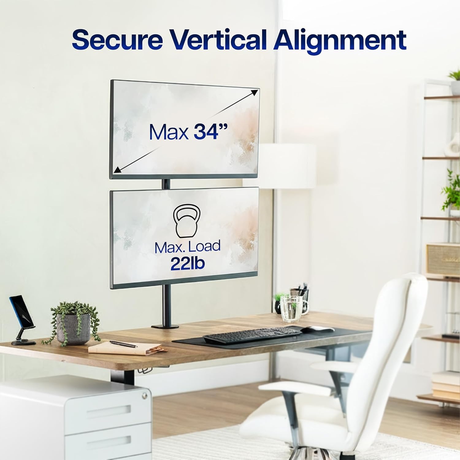 image:imageVIVO Dual Vertically Stacked Monitor Desk Mount Extra Tall Adjustable Stand for 2 Ultrawides up to 34 inches 22 lbs Capacity Black STANDV002TBlack