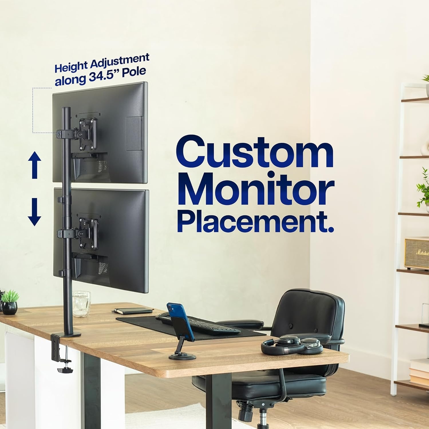 image:imageVIVO Dual Vertically Stacked Monitor Desk Mount Extra Tall Adjustable Stand for 2 Ultrawides up to 34 inches 22 lbs Capacity Black STANDV002TBlack