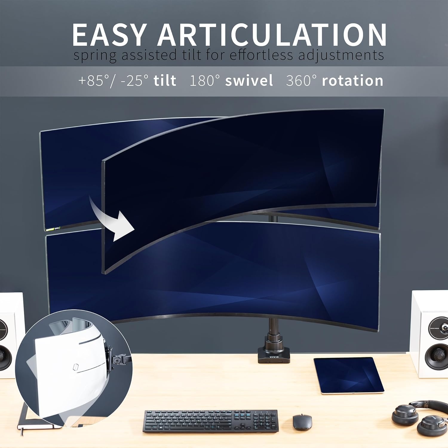 image:imageVIVO Dual Vertically Stacked Monitor Desk Mount Extra Tall Adjustable Stand for 2 Ultrawides up to 34 inches 22 lbs Capacity Black STANDV002TBlack