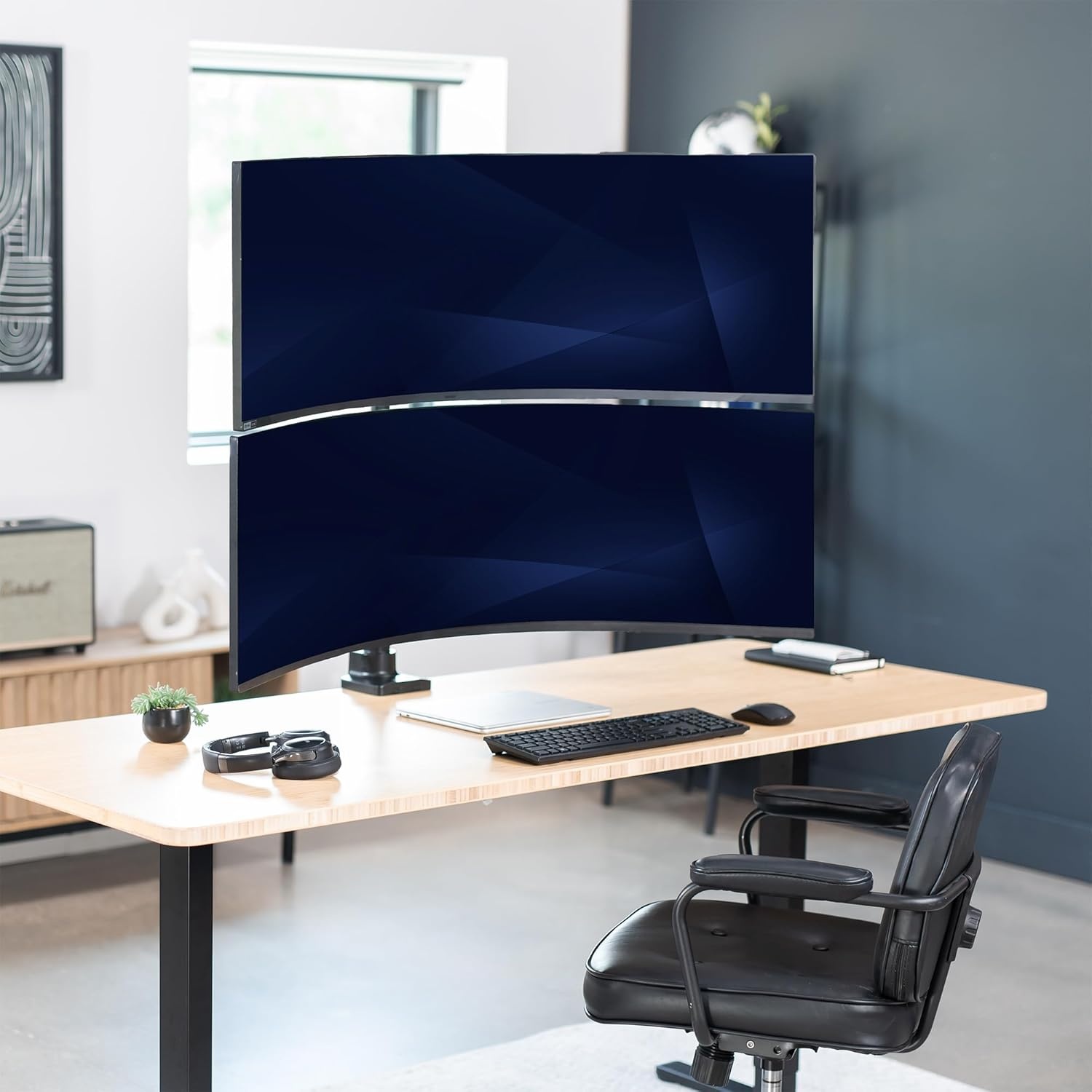 image:imageVIVO Dual Vertically Stacked Monitor Desk Mount Extra Tall Adjustable Stand for 2 Ultrawides up to 34 inches 22 lbs Capacity Black STANDV002TBlack