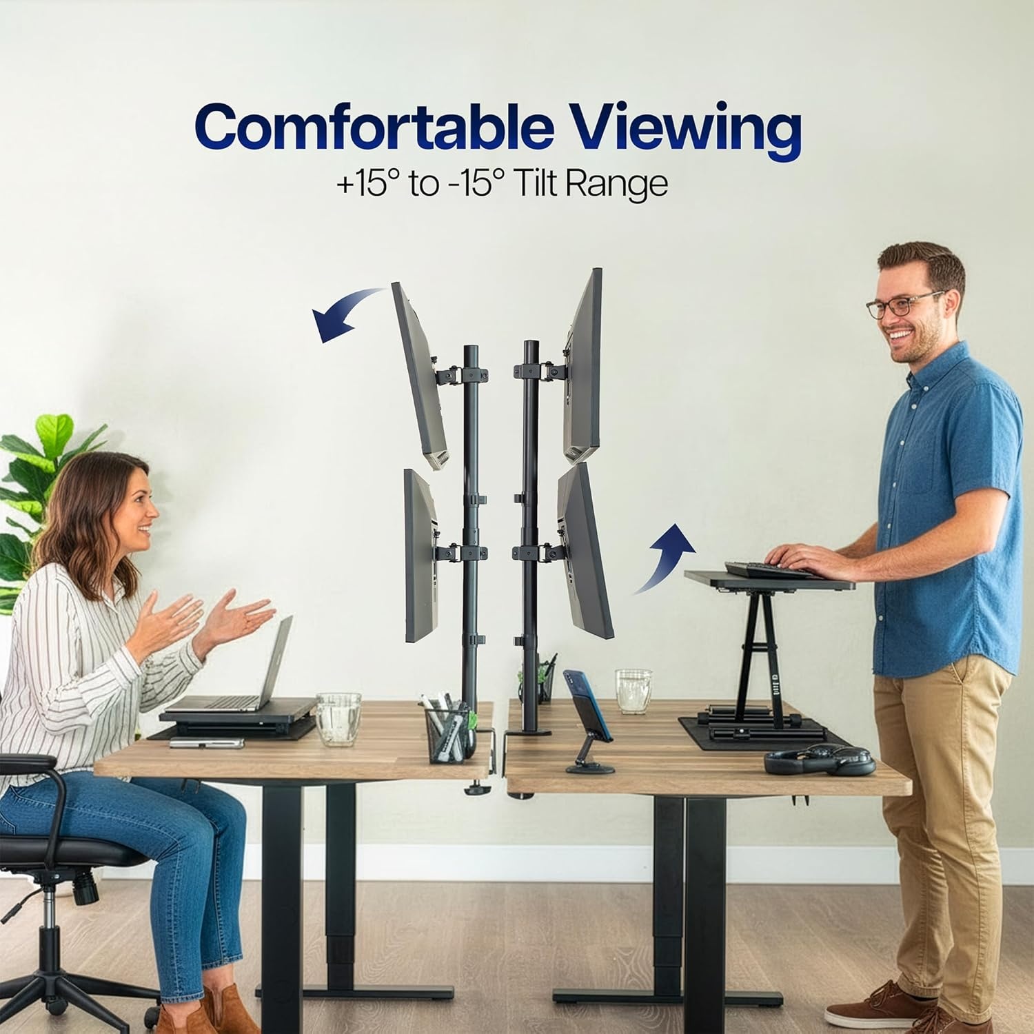 image:imageVIVO Dual Vertically Stacked Monitor Desk Mount Extra Tall Adjustable Stand for 2 Ultrawides up to 34 inches 22 lbs Capacity Black STANDV002TBlack