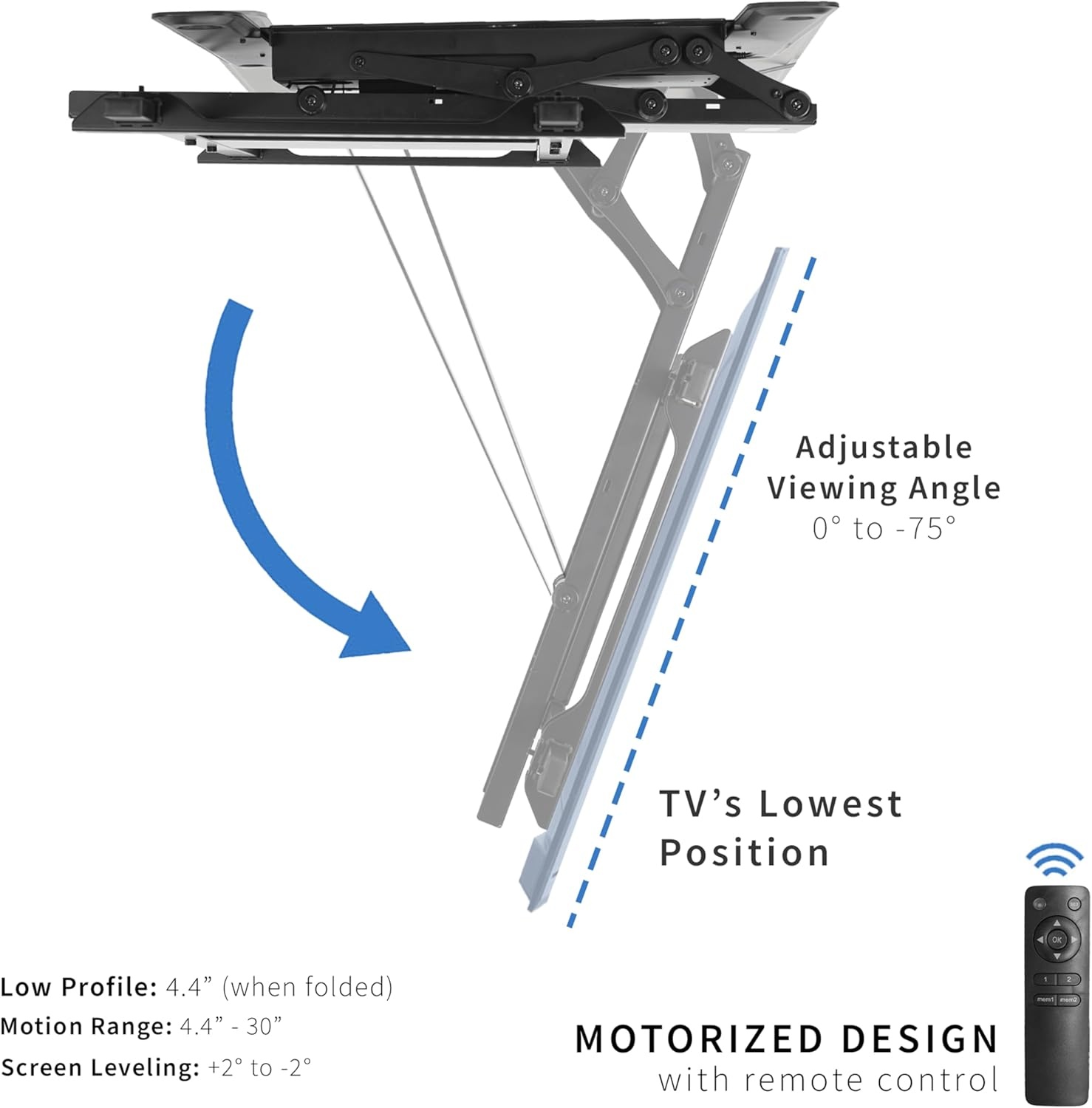 image:imageVIVO Electric Ceiling TV Mount for 32 to 70 inch Screens Large Flip Down Motorized Pitched Roof VESA Mount Master Pack Black MOUNTEFD70Black