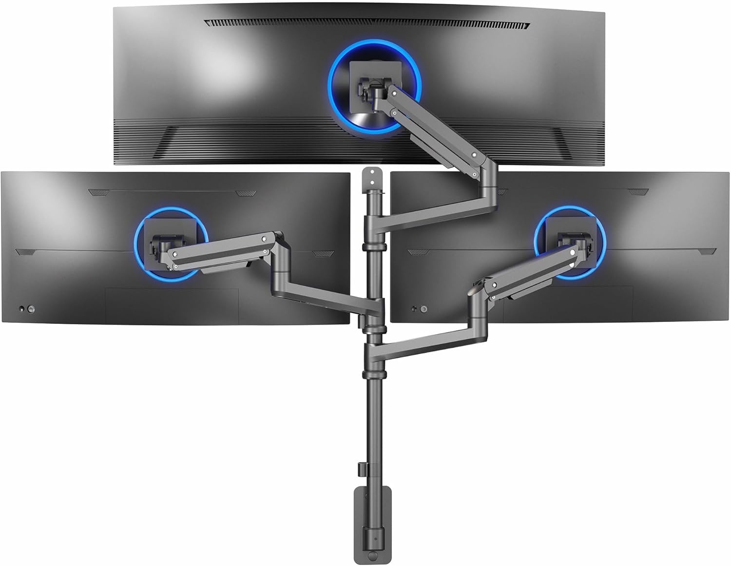 image:imageVIVO Pneumatic Arm Triple Ultrawide Monitor Extra Tall Desk Mount for Up to 49 inch Screens Heavy Duty Clamp Holds 3 Ultra Wides Up to 44 lbs Black STANDV300DTriple Mount