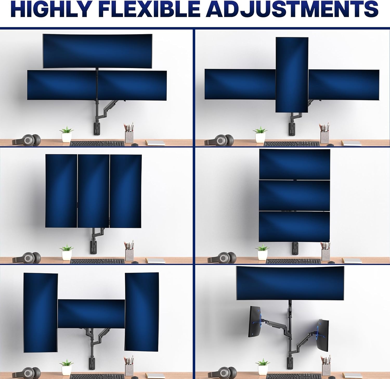 image:imageVIVO Pneumatic Arm Triple Ultrawide Monitor Extra Tall Desk Mount for Up to 49 inch Screens Heavy Duty Clamp Holds 3 Ultra Wides Up to 44 lbs Black STANDV300DTriple Mount